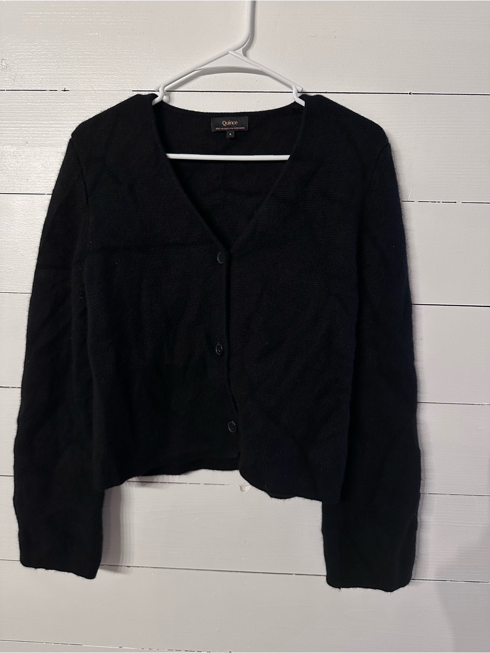 Quince Women’s Cashmere Black Button-Front V-Neck Cardigan
